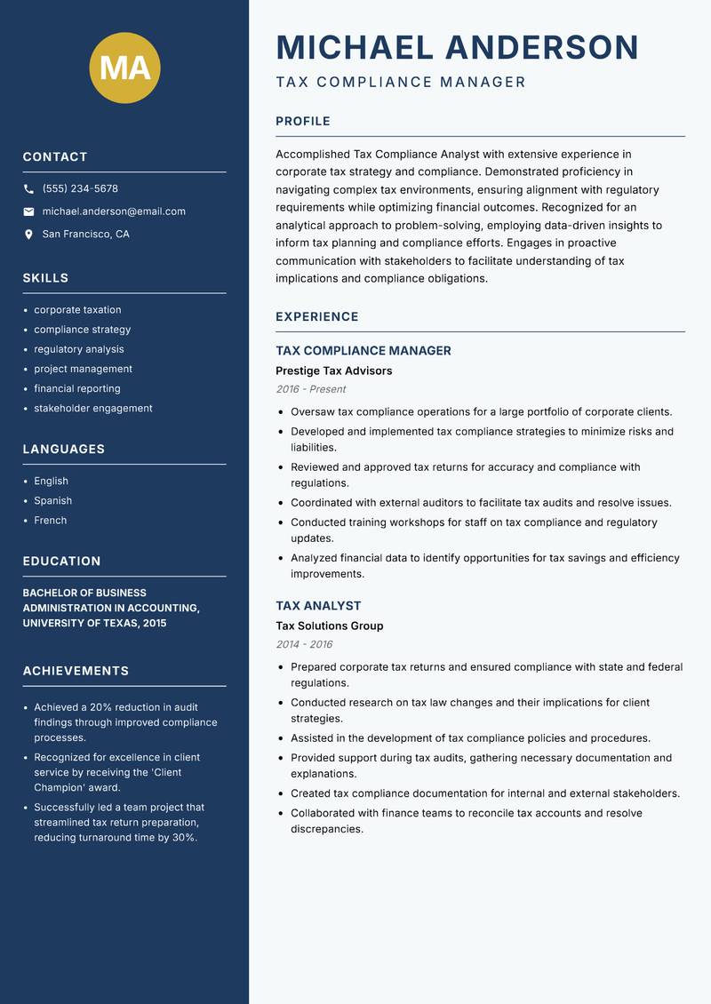Tax Compliance Analyst resume template — Classic Clean