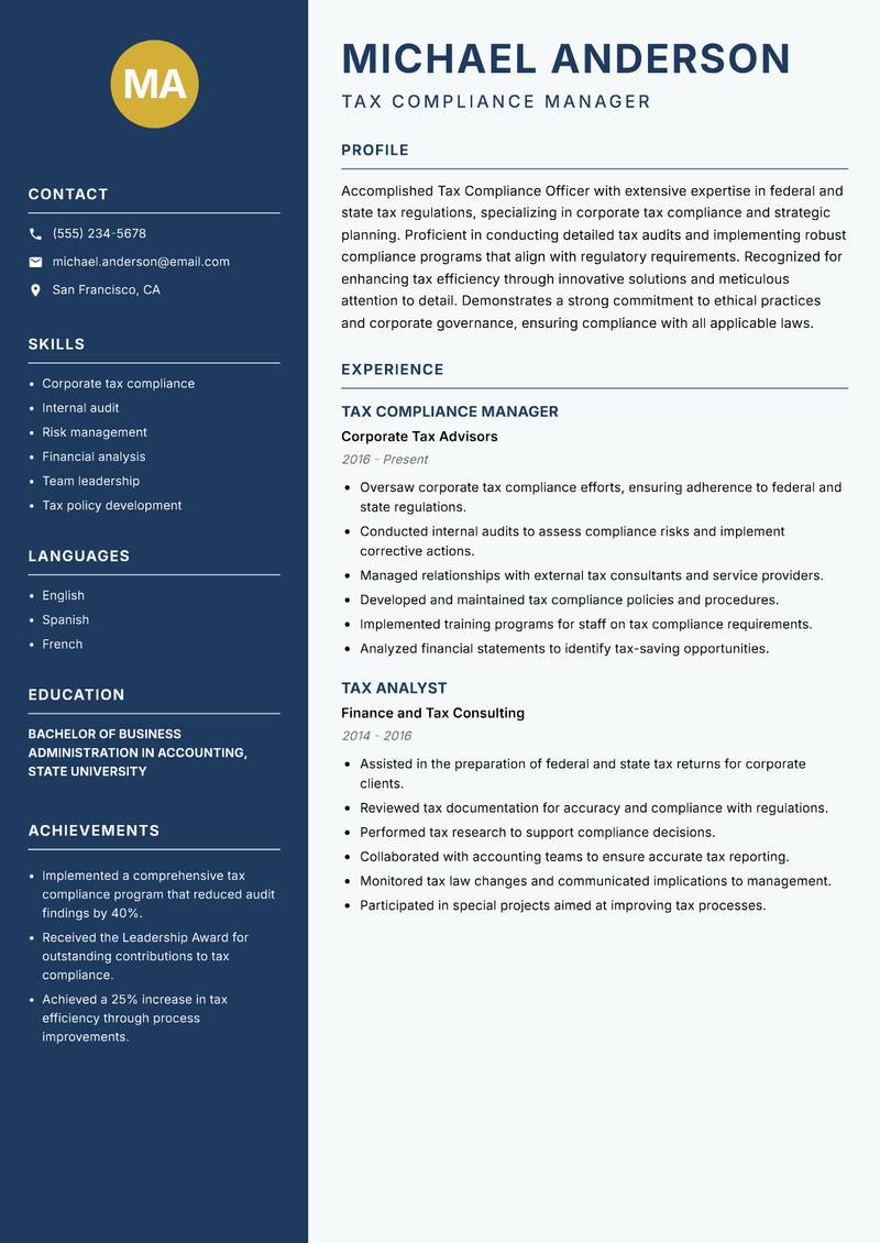Tax Compliance Officer resume template — Classic Clean