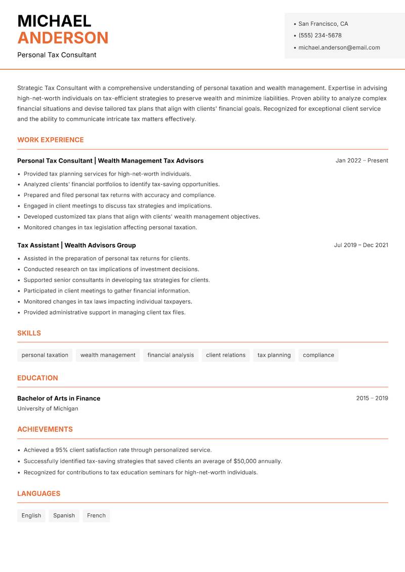 Tax Consultant resume template — Modern Professional