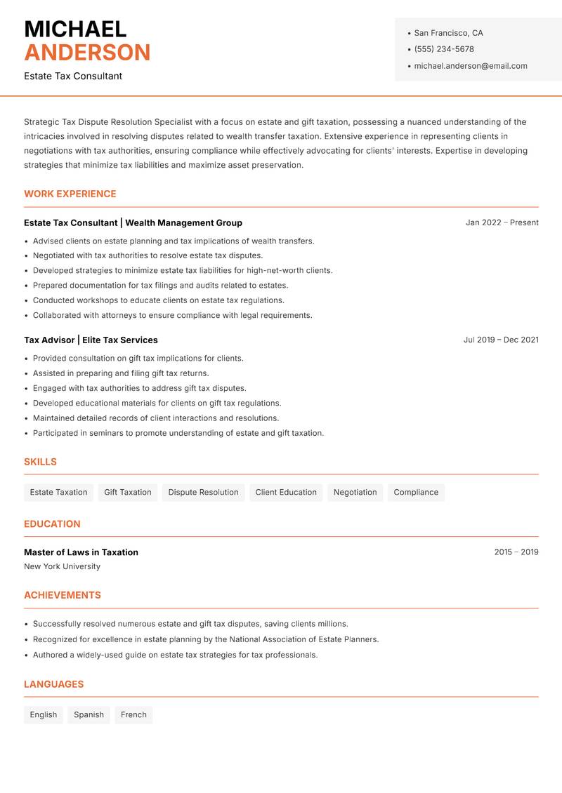 Tax Dispute Resolution Specialist resume template — Modern Professional