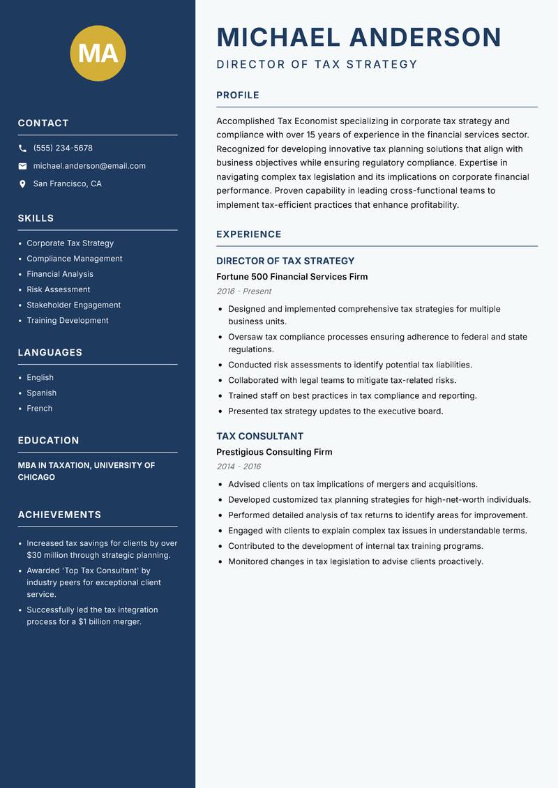 Tax Economist resume template — Classic Clean