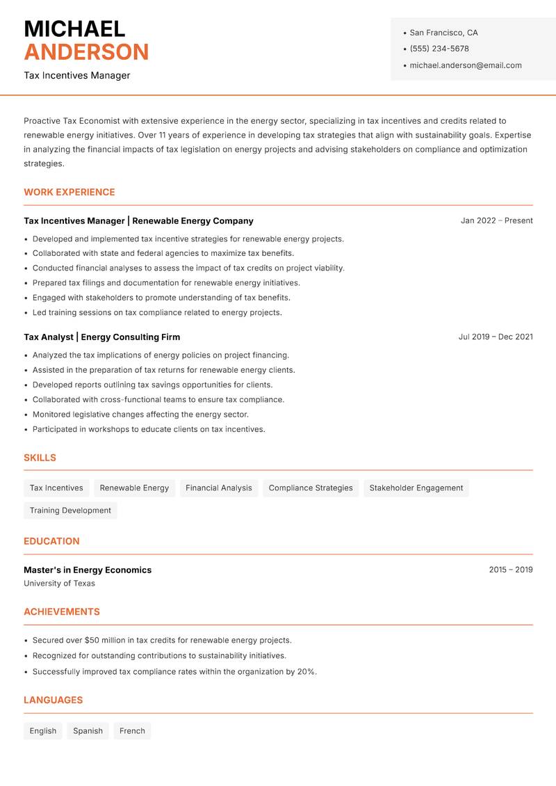 Tax Economist resume template — Modern Professional