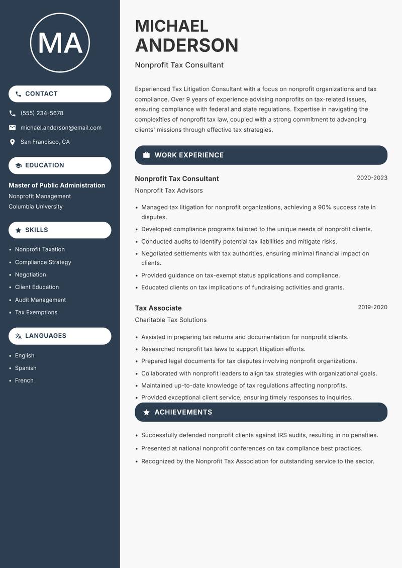Tax Litigation Consultant resume template — Compact