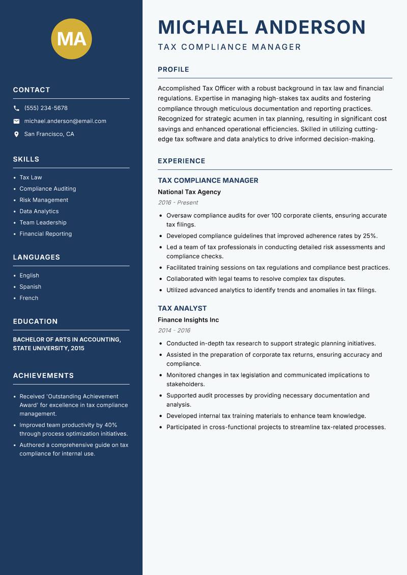 Tax Officer resume template — Classic Clean