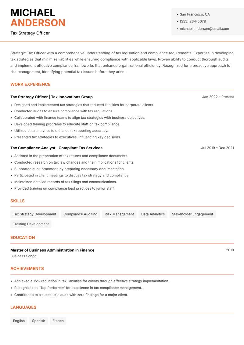 Tax Officer resume template — Modern Professional