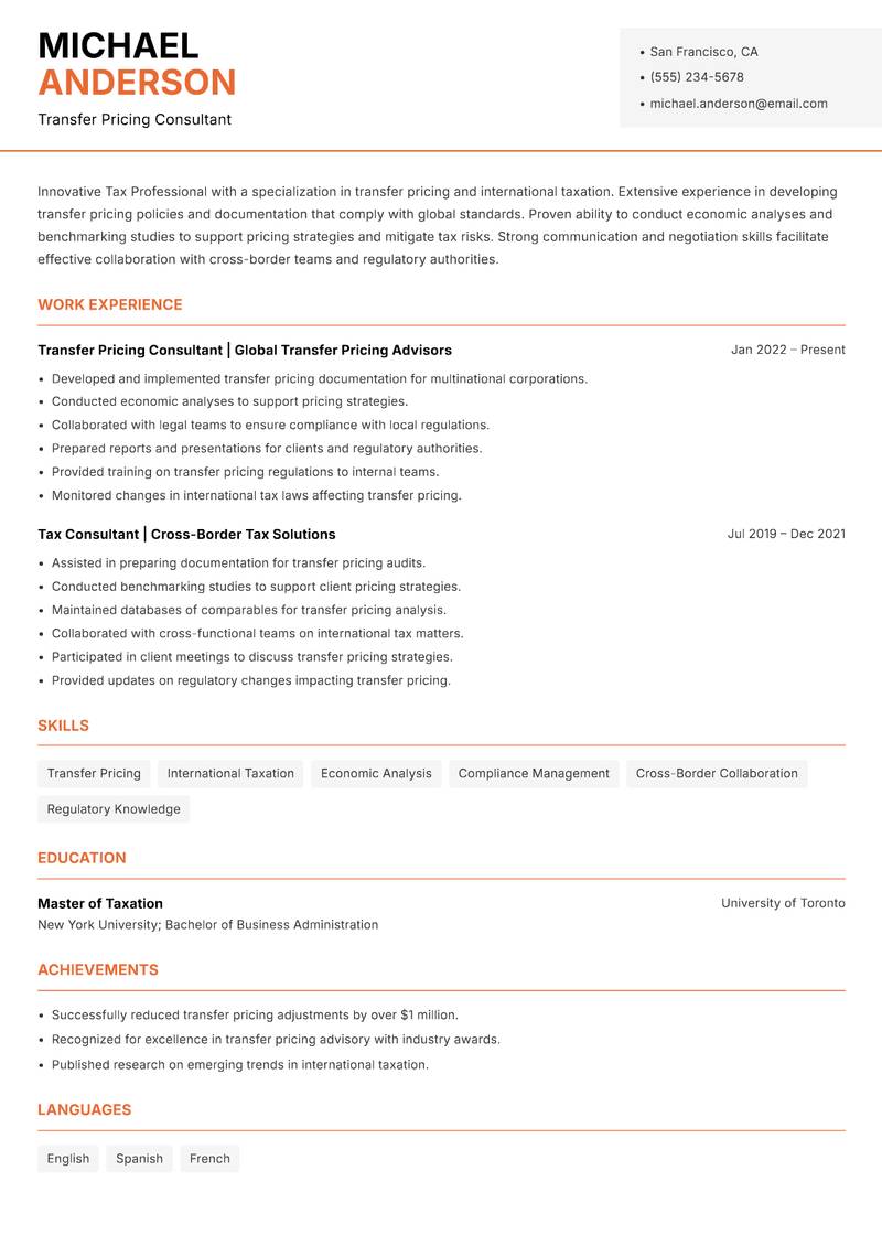 Tax Professional resume template — Modern Professional