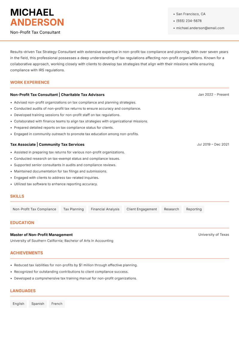 Tax Strategy Consultant resume template — Modern Professional
