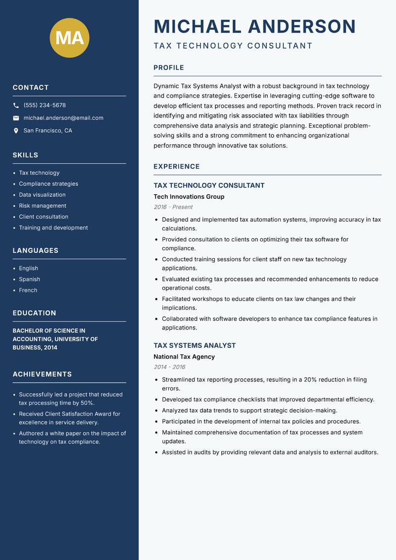 Tax Systems Analyst resume template — Classic Clean