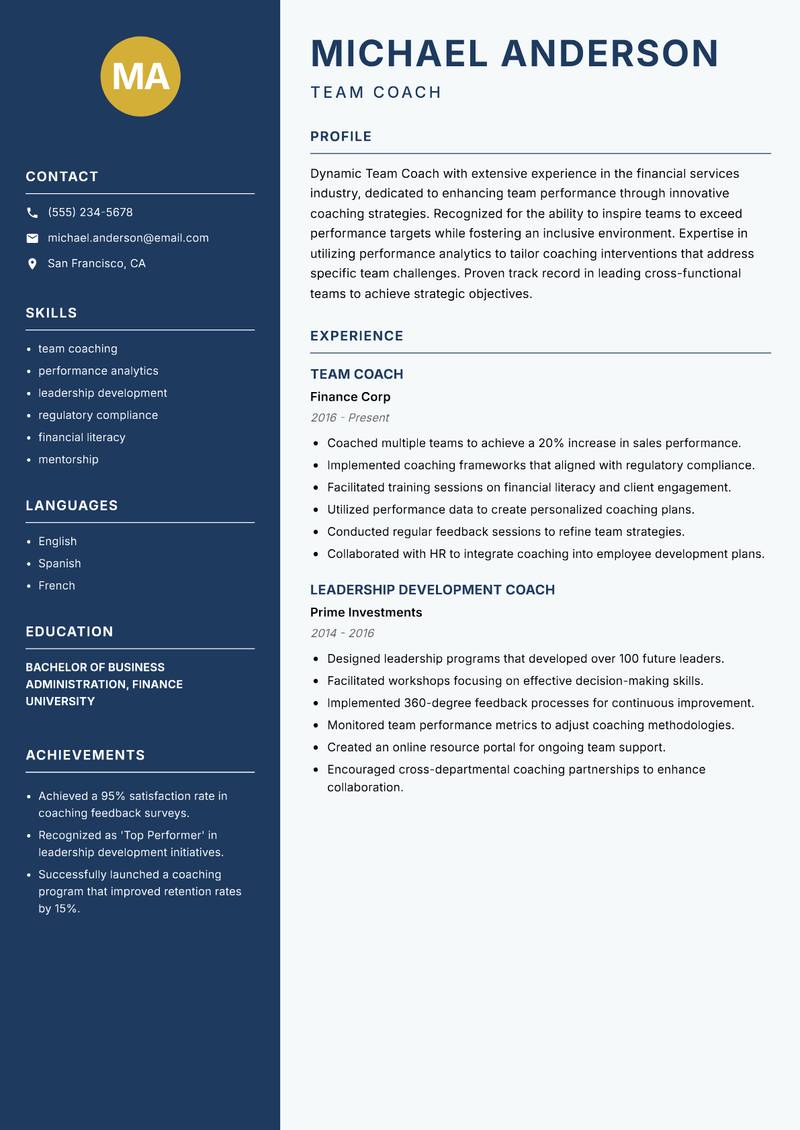 Team Coach resume template — Classic Clean