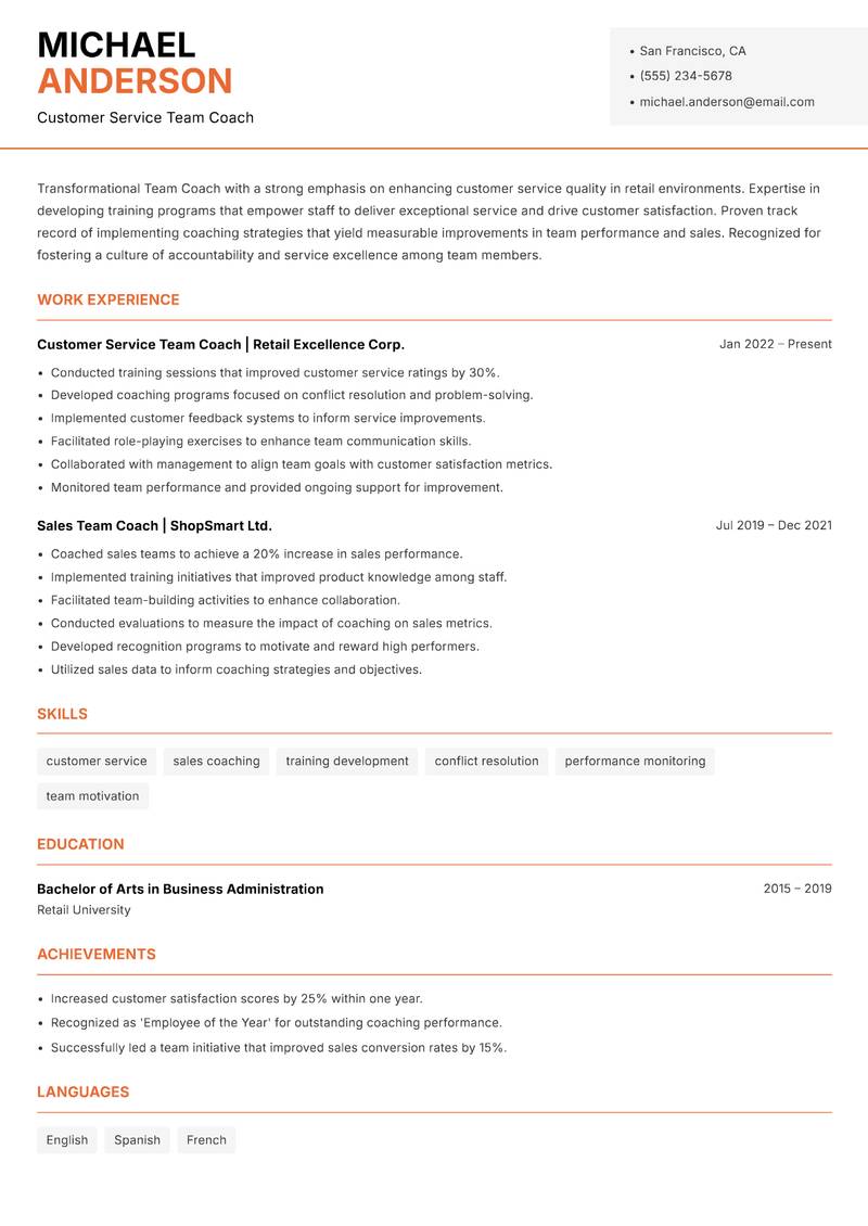 Team Coach resume template — Modern Professional