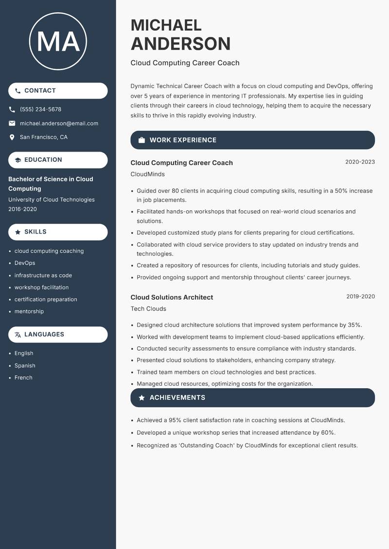 Technical Career Coach resume template — Compact