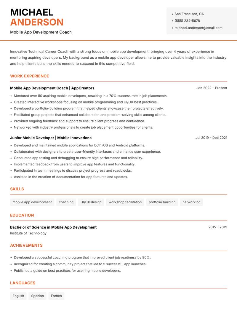 Technical Career Coach resume template — Modern Professional