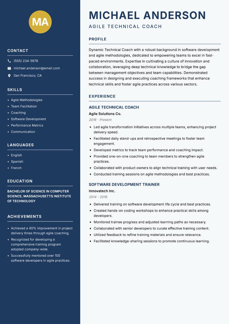 Technical Coach resume template — Classic Clean
