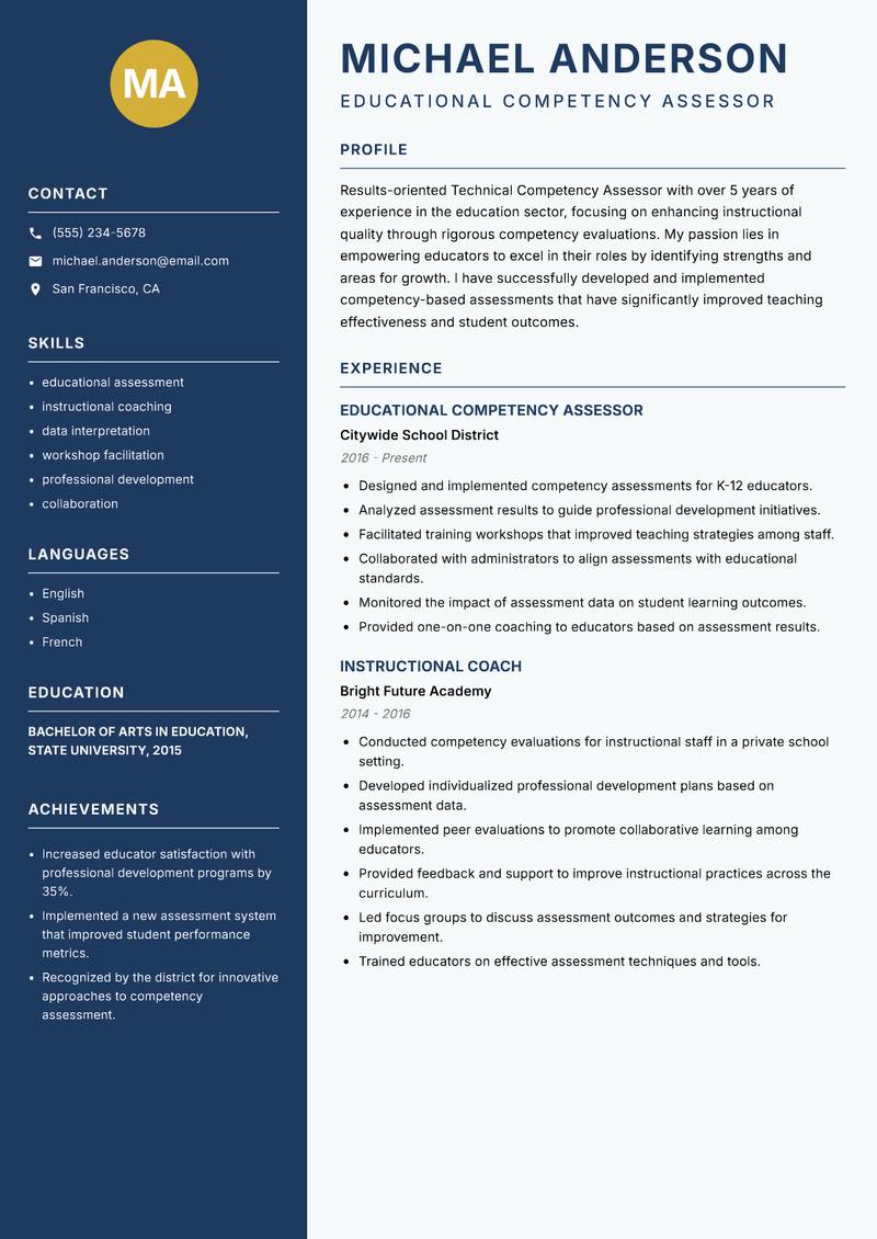Technical Competency Assessor resume template — Classic Clean