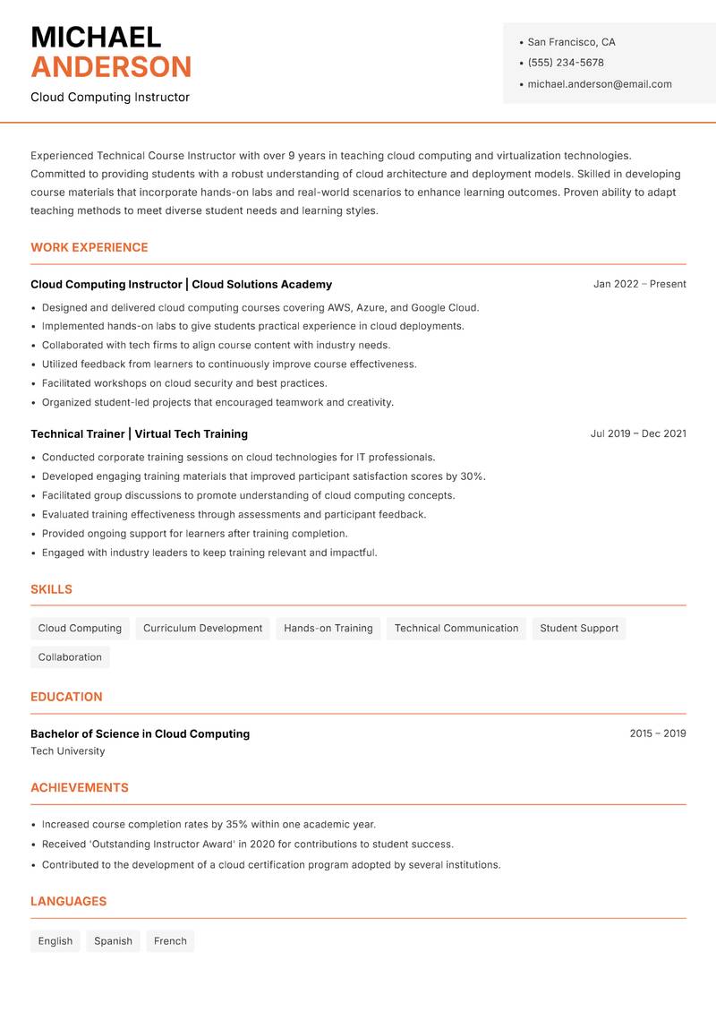 Technical Course Instructor resume template — Modern Professional