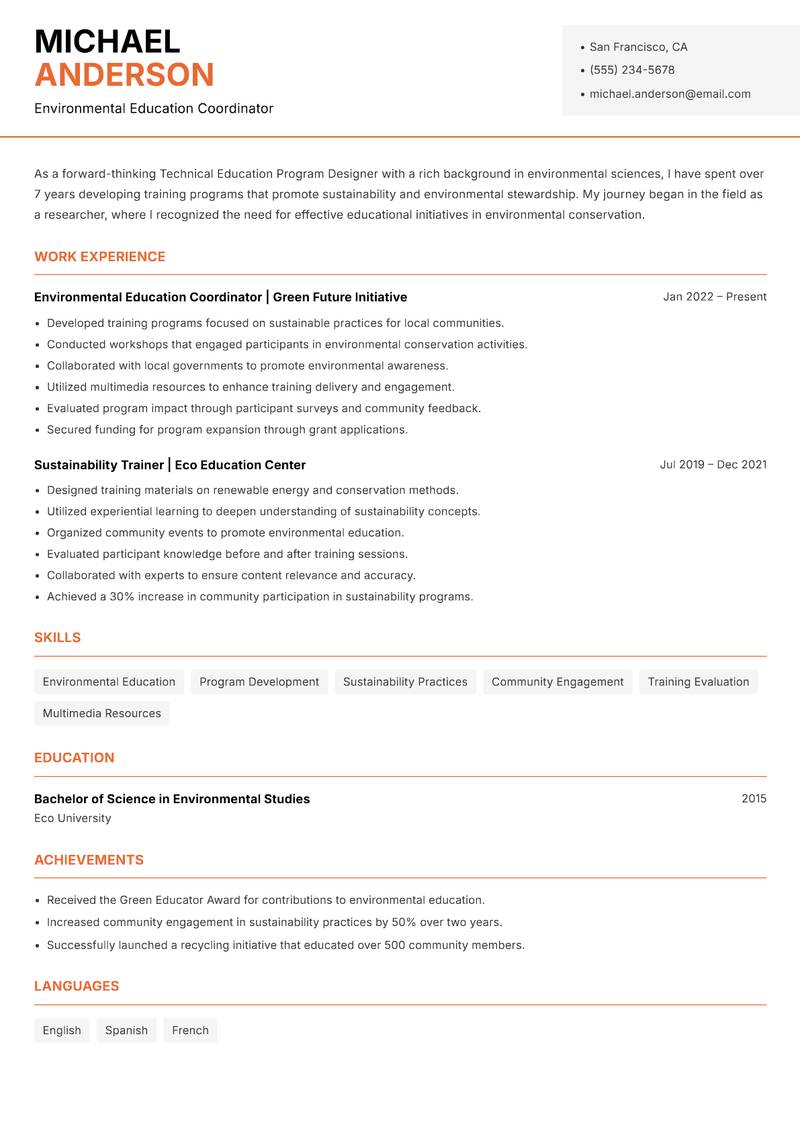 Technical Education Program Designer resume template — Modern Professional