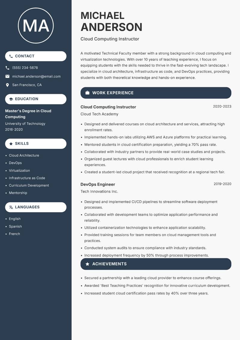Technical Faculty resume template — Compact