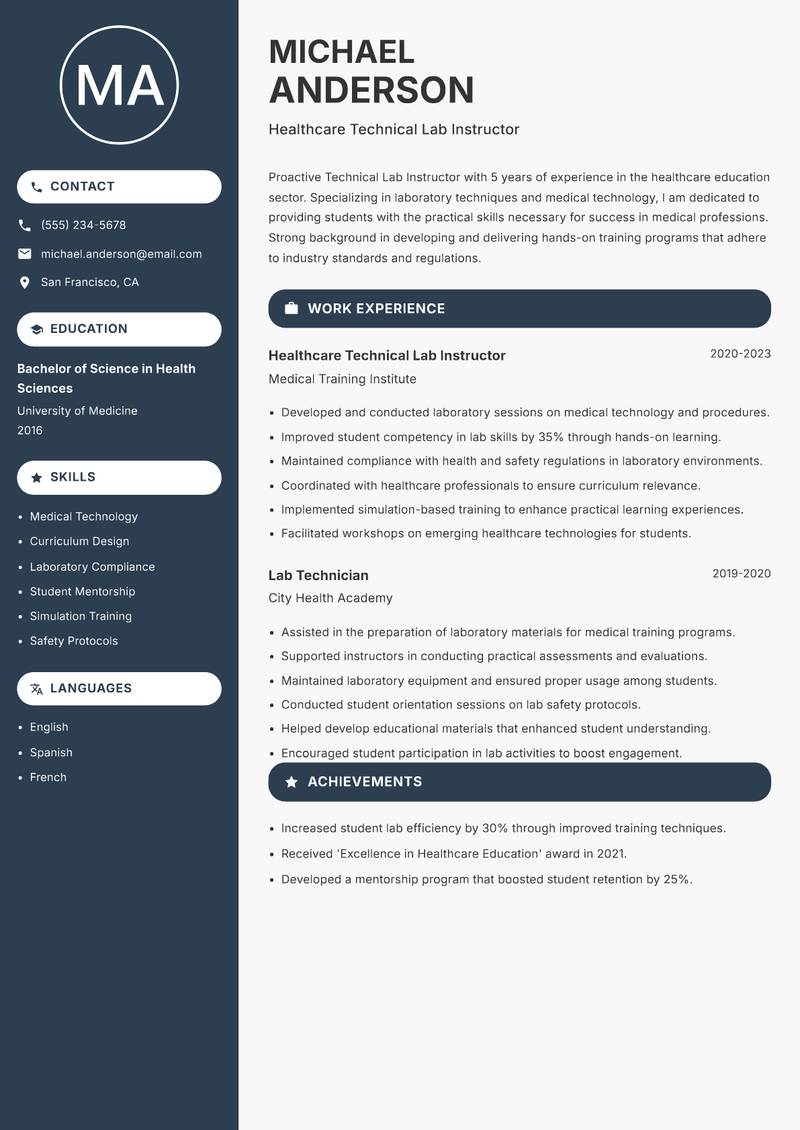 Technical Lab Instructor resume template — Compact
