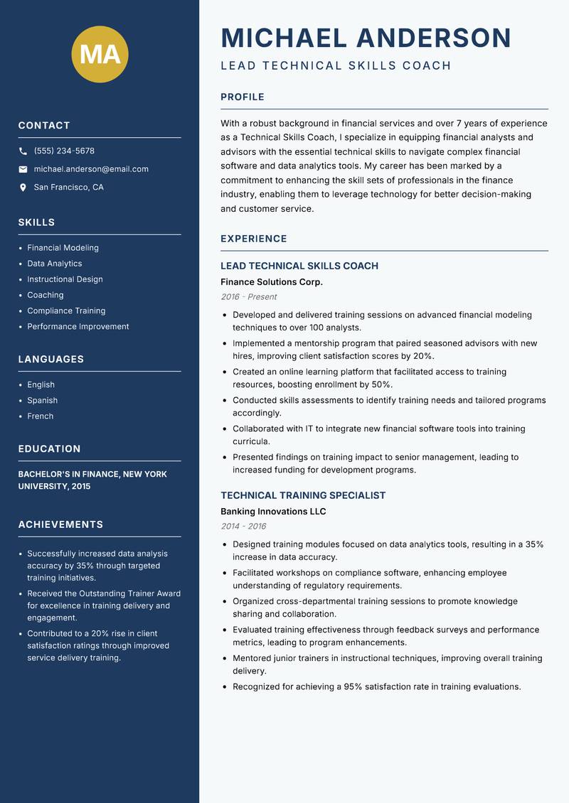 Technical Skills Coach resume template — Classic Clean