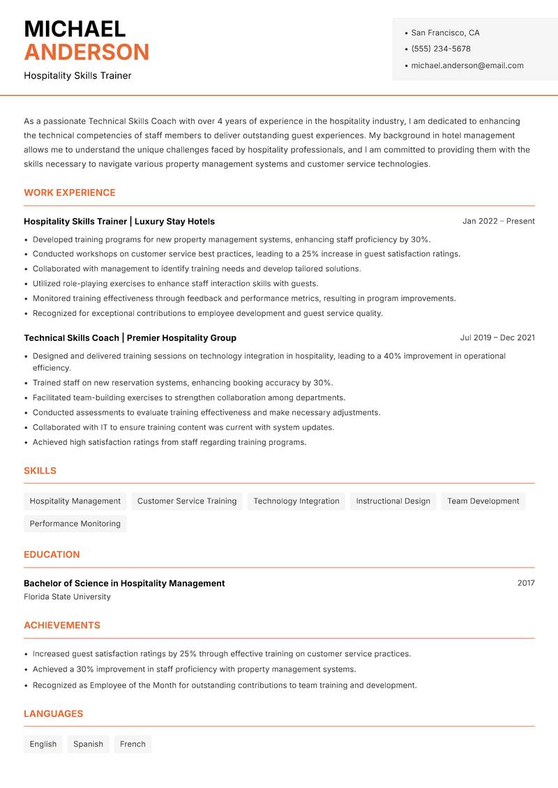 Technical Skills Coach resume template — Modern Professional