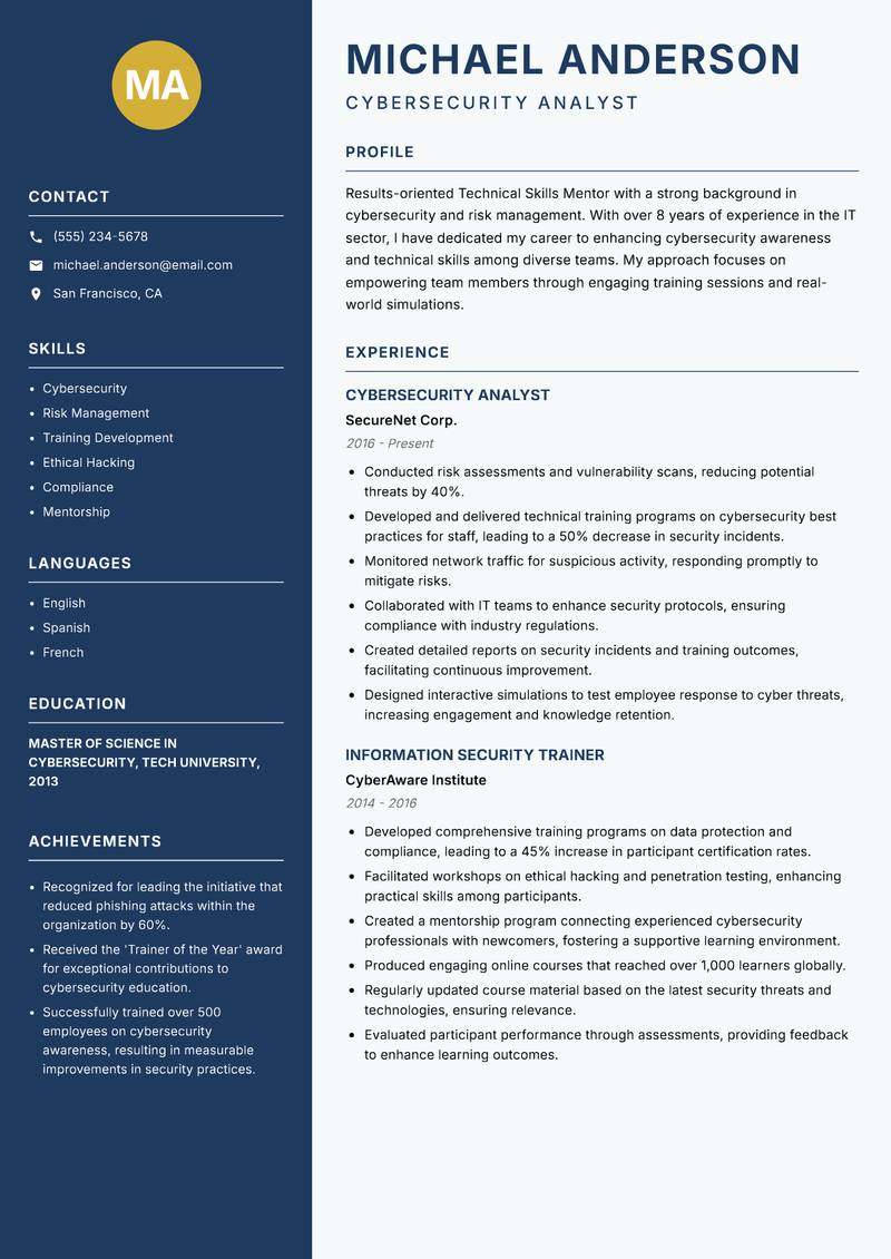 Technical Skills Mentor resume template — Classic Clean