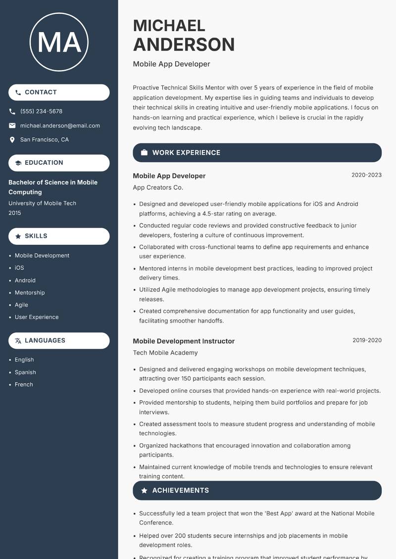 Technical Skills Mentor resume template — Compact