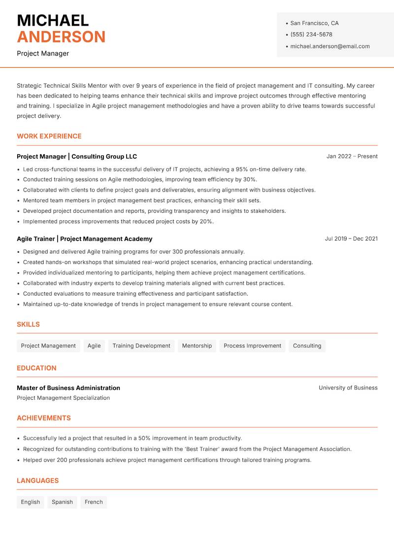 Technical Skills Mentor resume template — Modern Professional