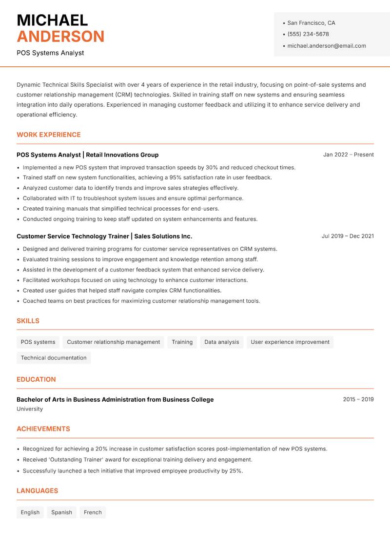 Technical Skills Specialist resume template — Modern Professional