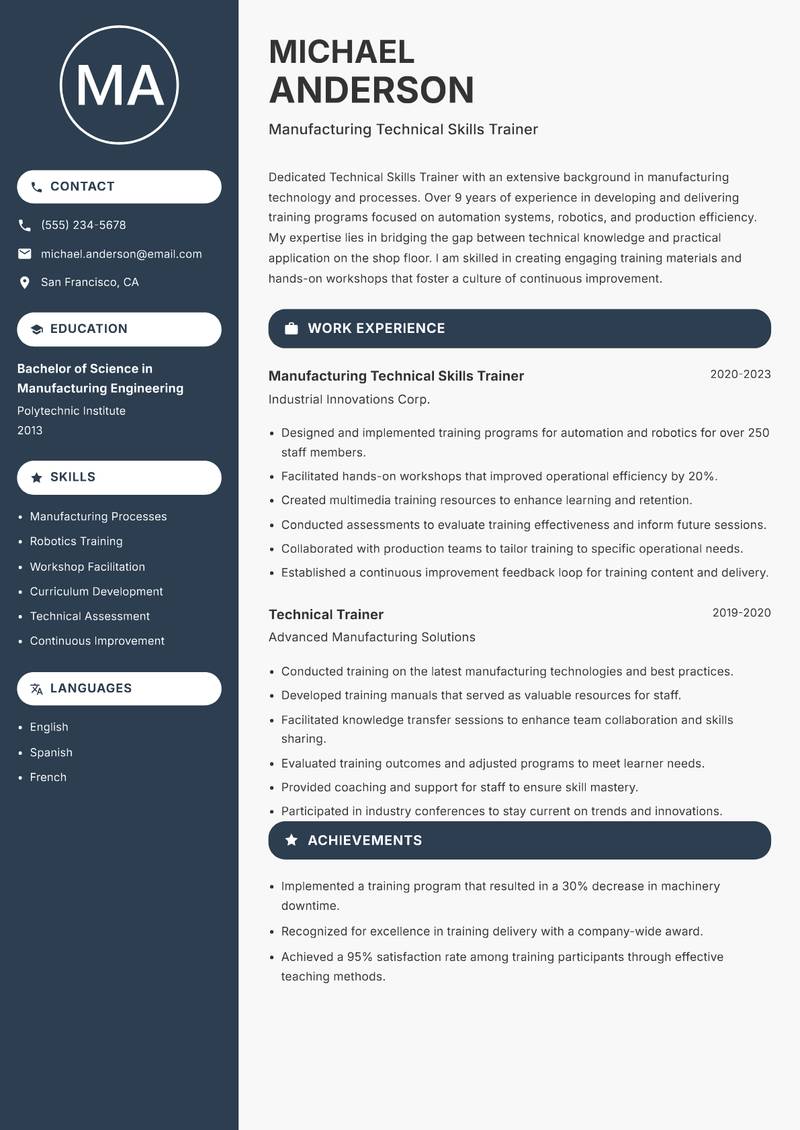 Technical Skills Trainer resume template — Compact