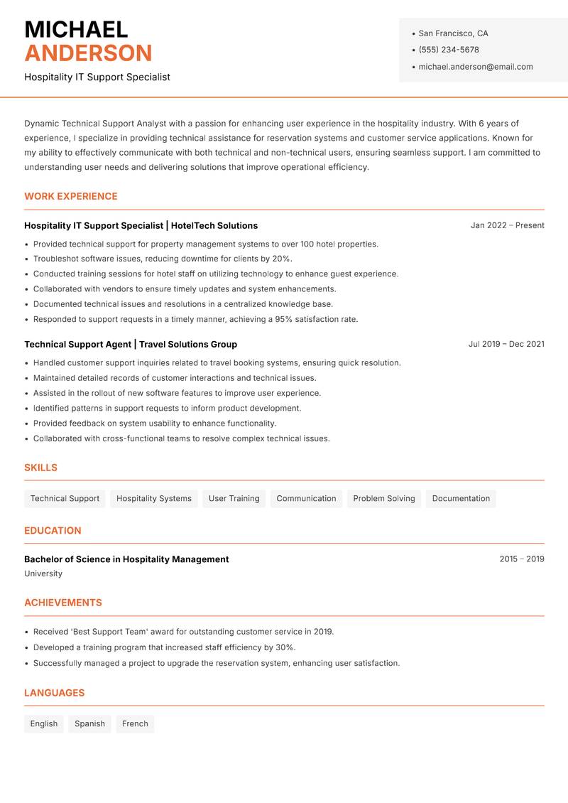 Technical Support Analyst resume template — Modern Professional