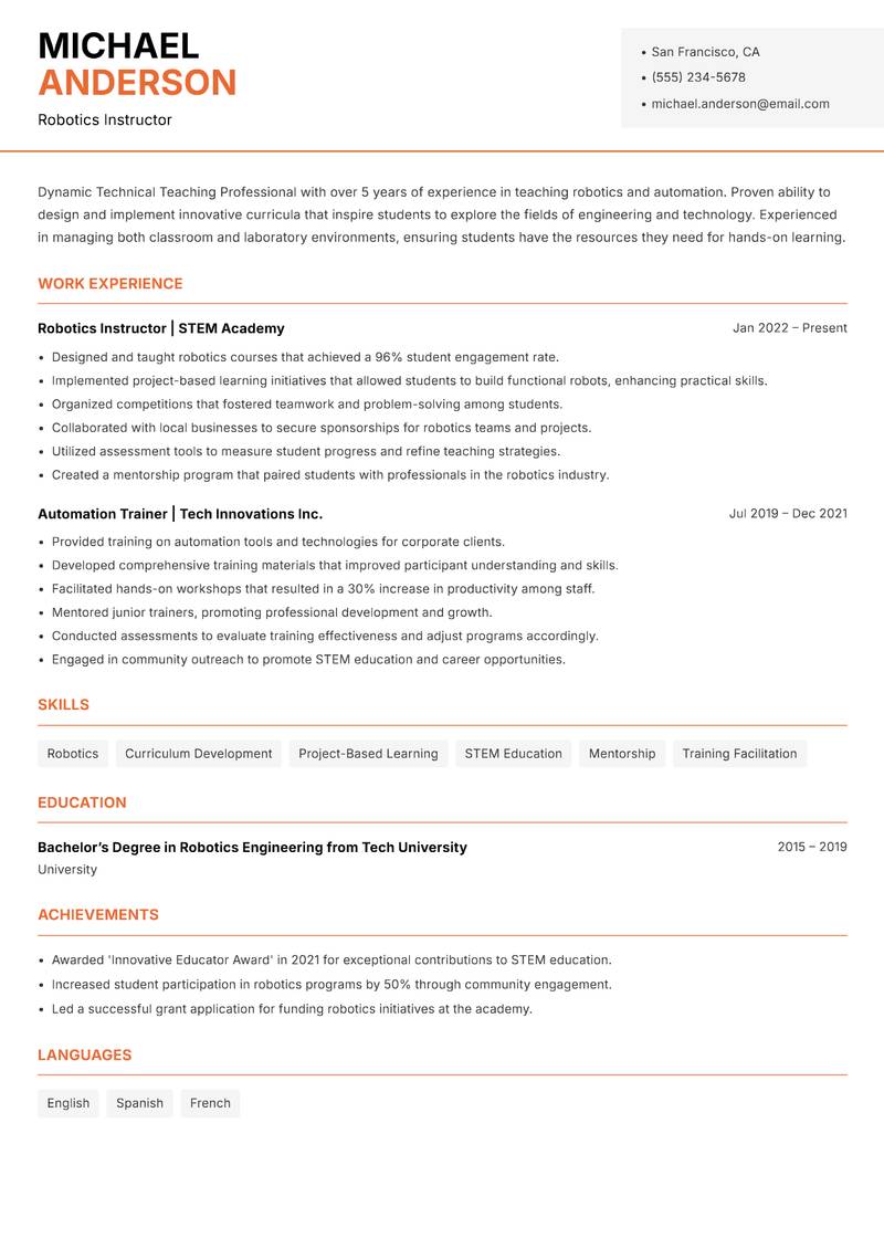 Technical Teaching Professional resume template — Modern Professional