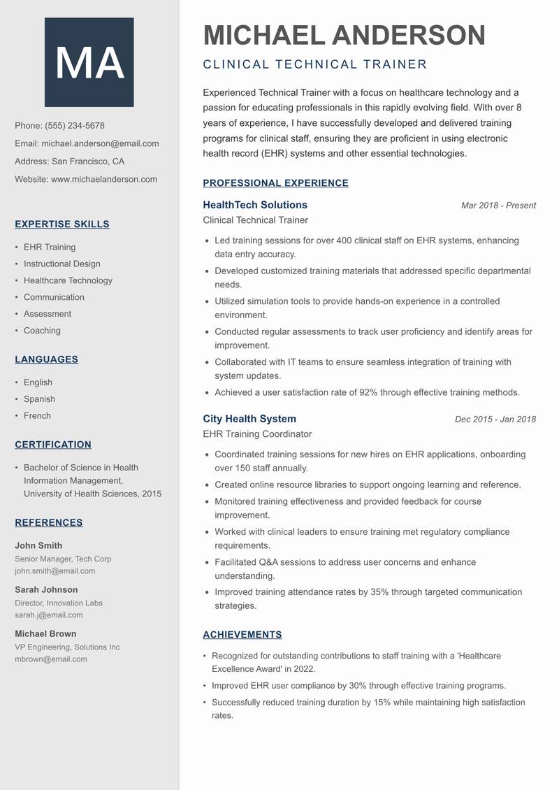 Technical Trainer resume template — Creative Minimal