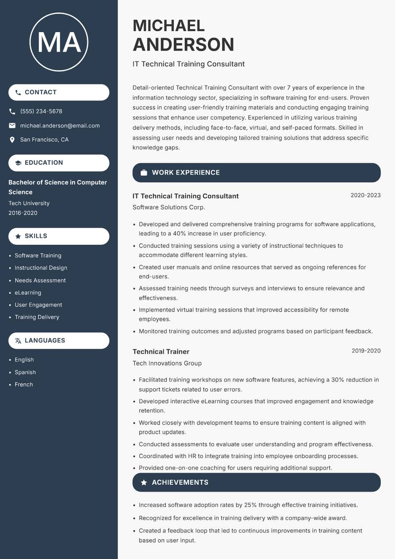 Technical Training Consultant resume template — Compact