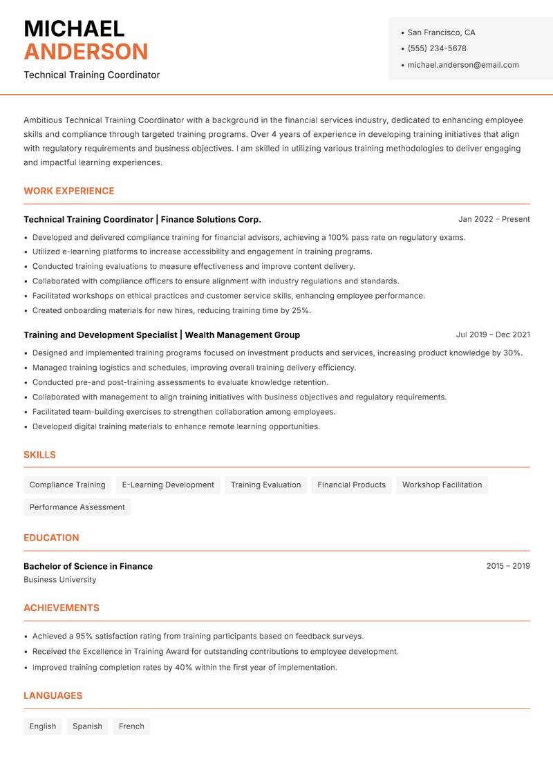 Technical Training Coordinator resume template — Modern Professional