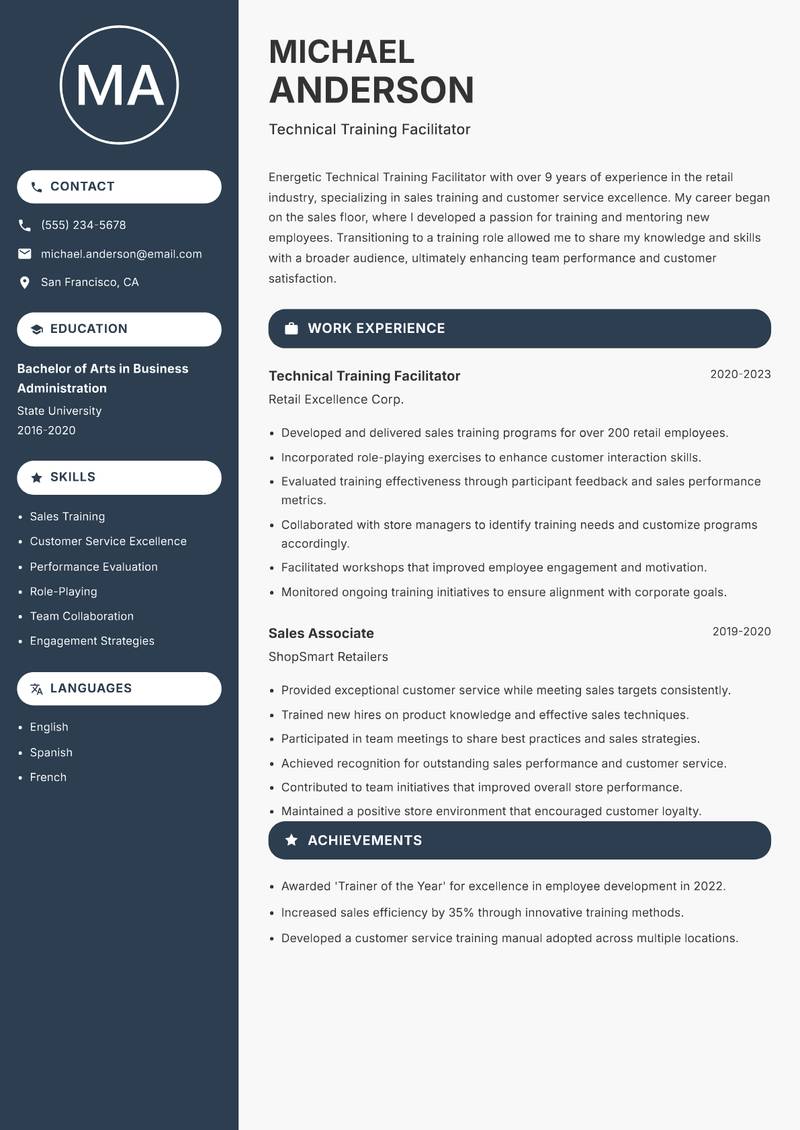 Technical Training Facilitator resume template — Compact