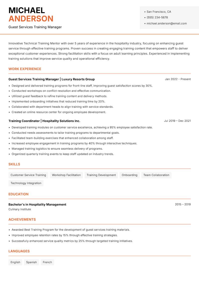 Technical Training Mentor resume template — Modern Professional