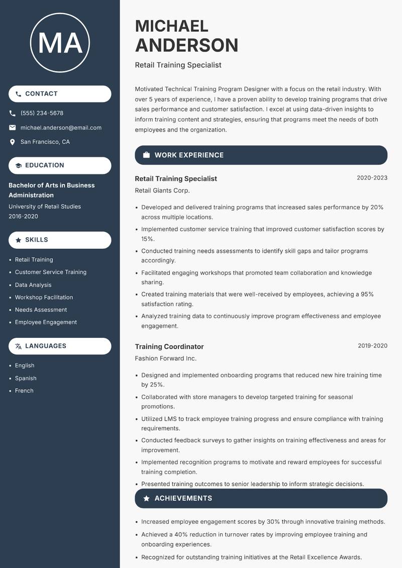 Technical Training Program Designer resume template — Compact