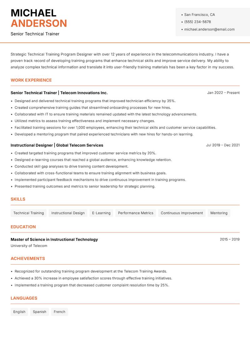 Technical Training Program Designer resume template — Modern Professional