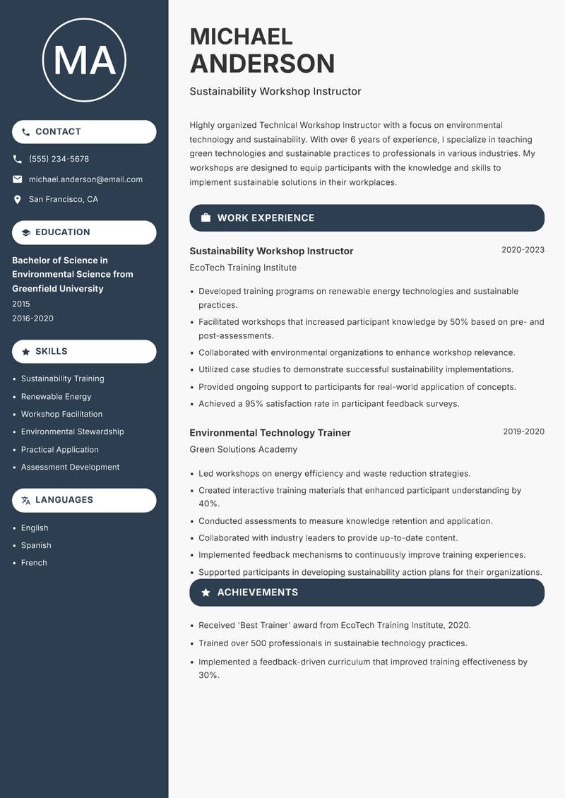 Technical Workshop Instructor resume template — Compact