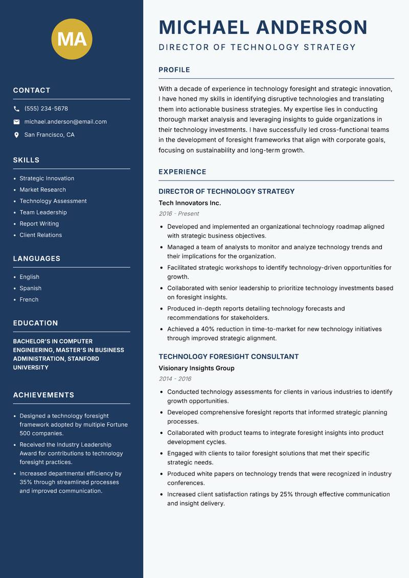 Technology Foresight Analyst resume template — Classic Clean