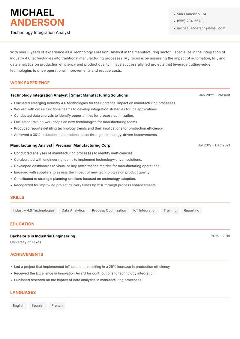 Technology Foresight Analyst resume template — Modern Professional