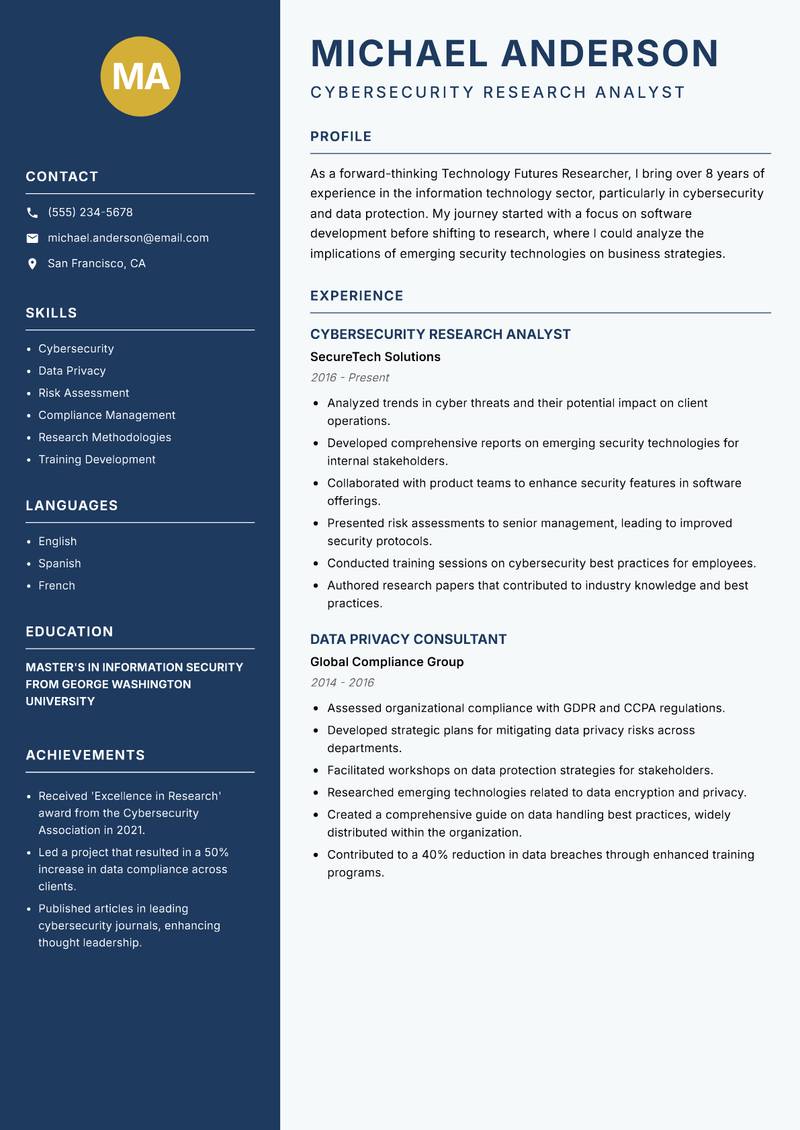 Technology Futures Researcher resume template — Classic Clean