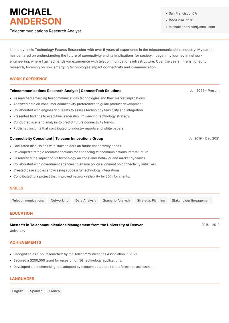 Technology Futures Researcher resume template — Modern Professional