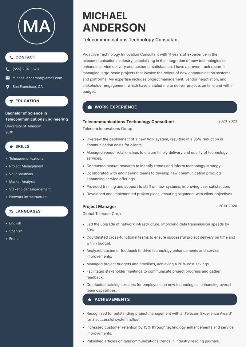 Technology Innovation Consultant resume template — Compact
