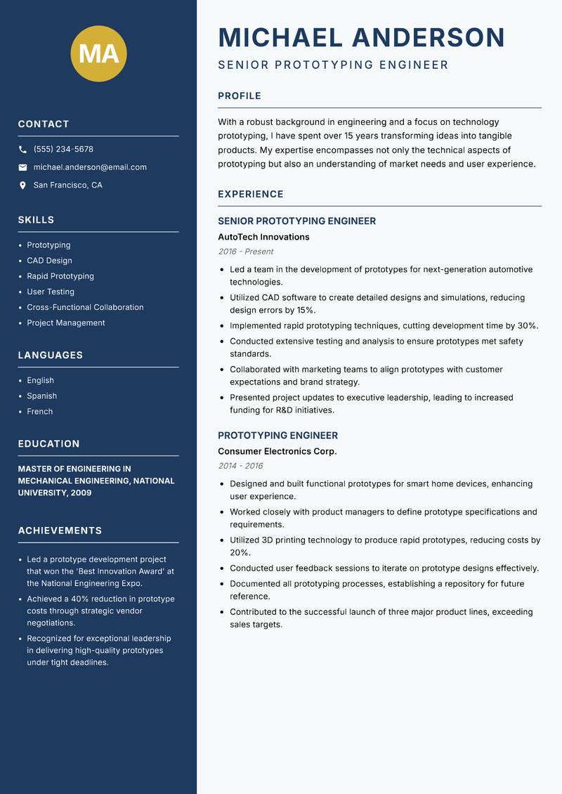 Technology Prototyping Specialist resume template — Classic Clean