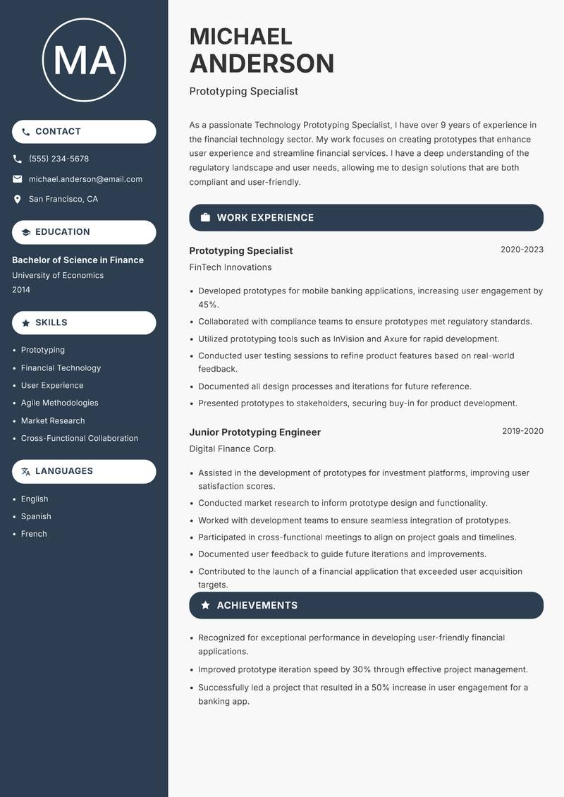 Technology Prototyping Specialist resume template — Compact