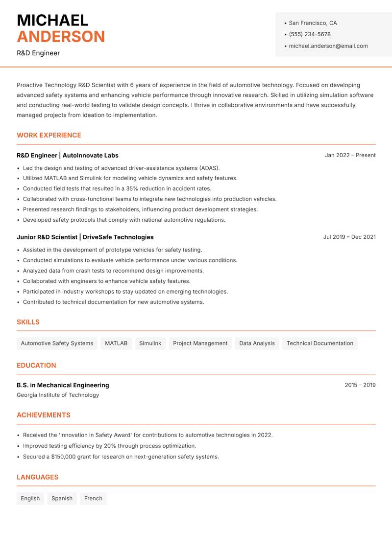 Technology R&D Scientist resume template — Modern Professional