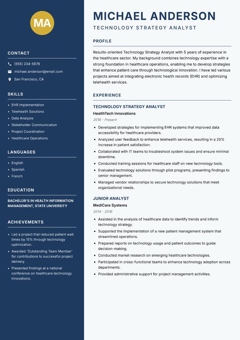 Technology Strategy Analyst resume template — Classic Clean