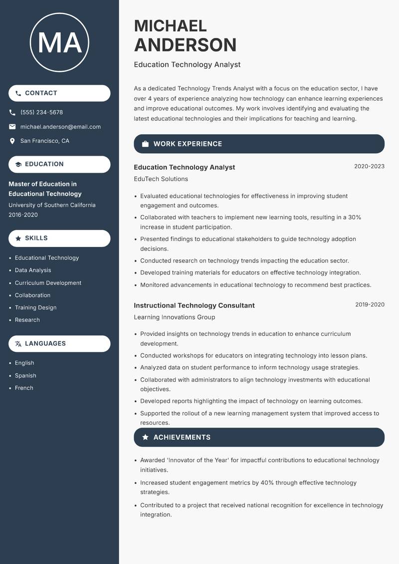 Technology Trends Analyst resume template — Compact