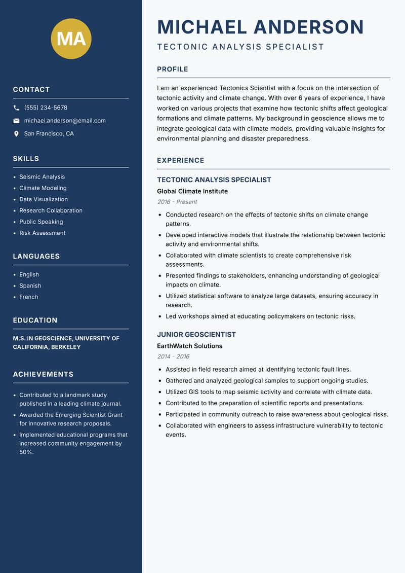 Tectonics Scientist resume template — Classic Clean